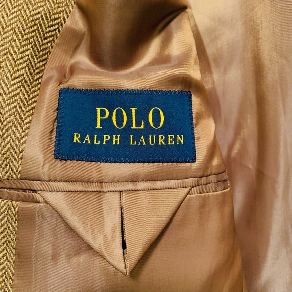 Polo Ralph Lauren Soft Tan Herringbone Tweed Wool, Check Harris Sport Coat 40R - Picture 5 of 9